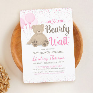 Invitación Oso de peluche apenas espera confeti niña baby sho