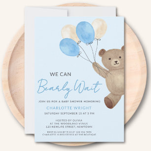 Invitación Oso de peluche Apenas podemos esperar Azul Fiesta 