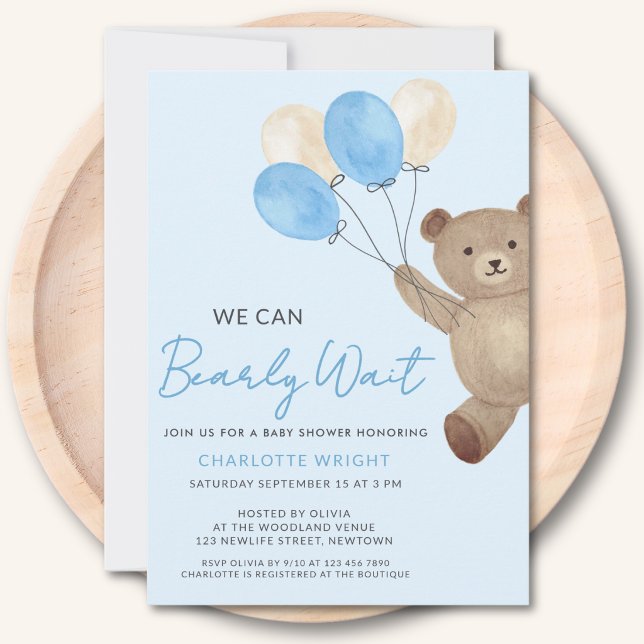Invitación Oso de peluche Apenas podemos esperar Azul Fiesta  (Subido por el creador)