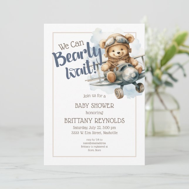 Invitación Oso de peluche Apenas podemos esperar Chicos Fiest (Anverso de pie)