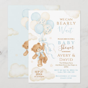 Invitación Oso de peluche azul apenas espera la fiesta del be