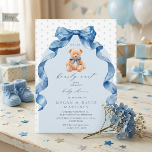 Invitación Oso de peluche azul Apenas podemos esperar Cumplea