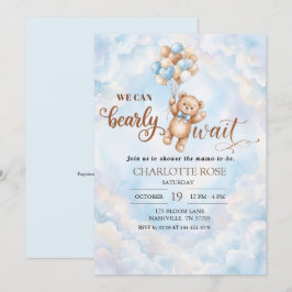 Invitación Oso de peluche azul Barely Wait Baby Shower