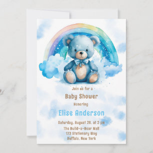 Invitación Oso de peluche azul con Baby Shower de Rainbow Boy