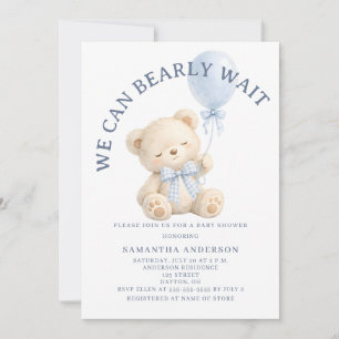 Invitación Oso de peluche azul de Bearly Wait Niño Cumpleaños