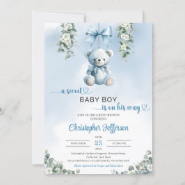Invitación Oso de peluche azul dulce eucalipto niño Baby Show