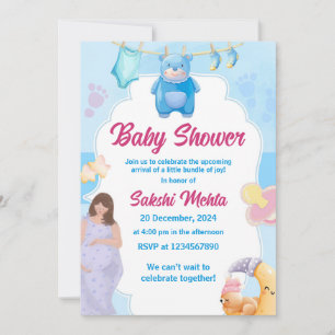 Invitación Oso de peluche azul es un niño Baby Shower
