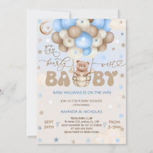 Invitación Oso de peluche azul globo lindo niño baby shower