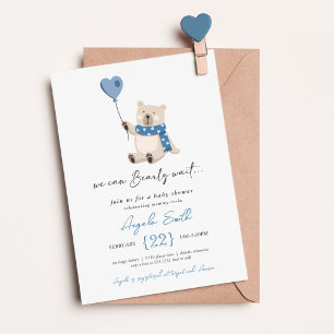 Invitación Oso de peluche azul lindo apenas espera Baby Showe