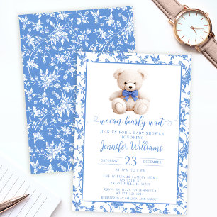 Invitación Oso de peluche azul marino ducha de bebé con flore