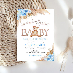 Invitación Oso de peluche azul Oso apenas espera Baby Shower