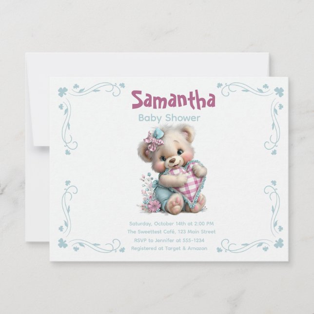 Invitación Oso de Peluche Baby Shower (Anverso)