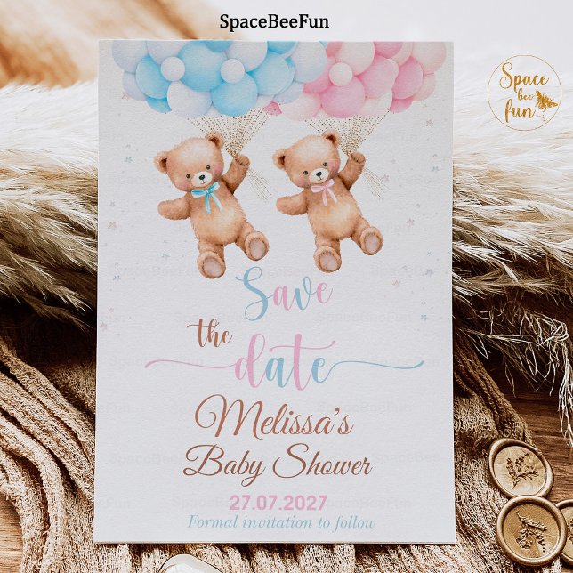 Invitación Oso de peluche Baby Shower Revelación de género Sa (teddy bear baby shower,save the date,baby shower  Gender Reveal,bear invitation,boho bohemian bear,w)