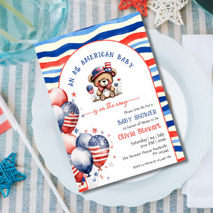 Invitación Oso de peluche  Baby totalmente americano Cumpleañ