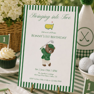 Invitación Oso de peluche balanceándose hacia dos en golf par