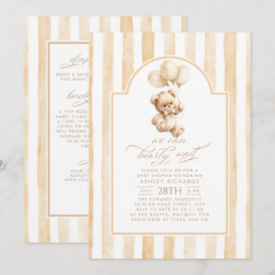Invitación Oso de peluche beige rayas baby shower todo en uno