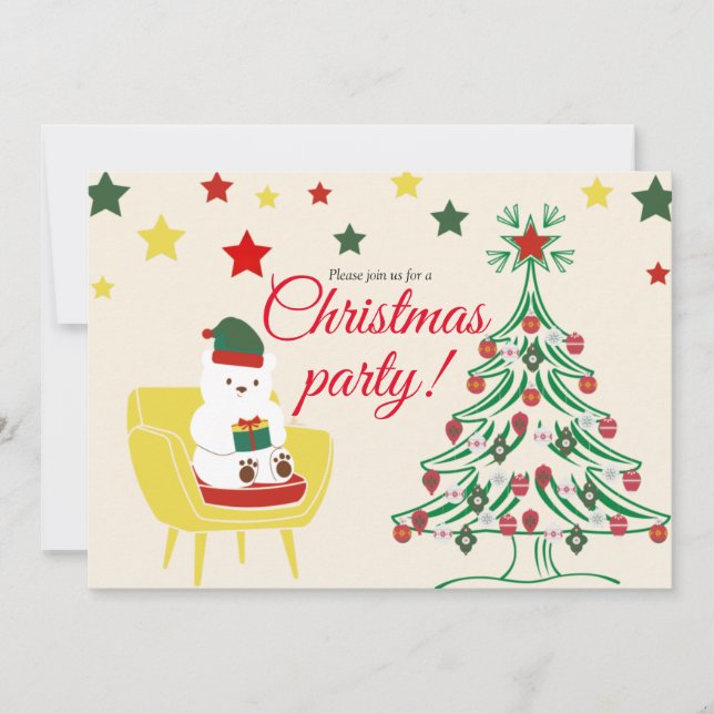 Invitación Oso de peluche blanco de invierno Fiesta de Navida (Anverso)