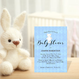 Invitación Oso de peluche blanco Diamante Azul Baby Shower
