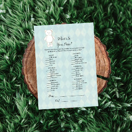 Invitación Oso de peluche blanco en tu bolso juego de baby sh