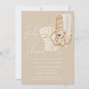 Invitación Oso de peluche boho beige Baby Shower neutral