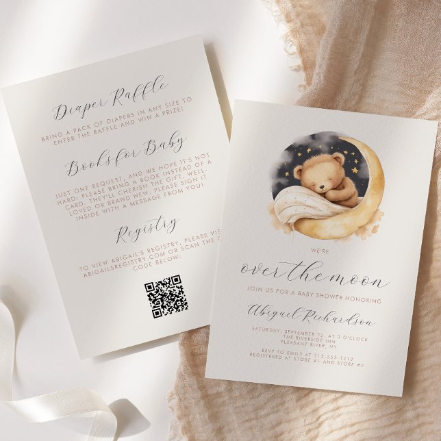 Invitación Oso de peluche boho código QR Sobre la Luna Baby S (Subido por el creador)