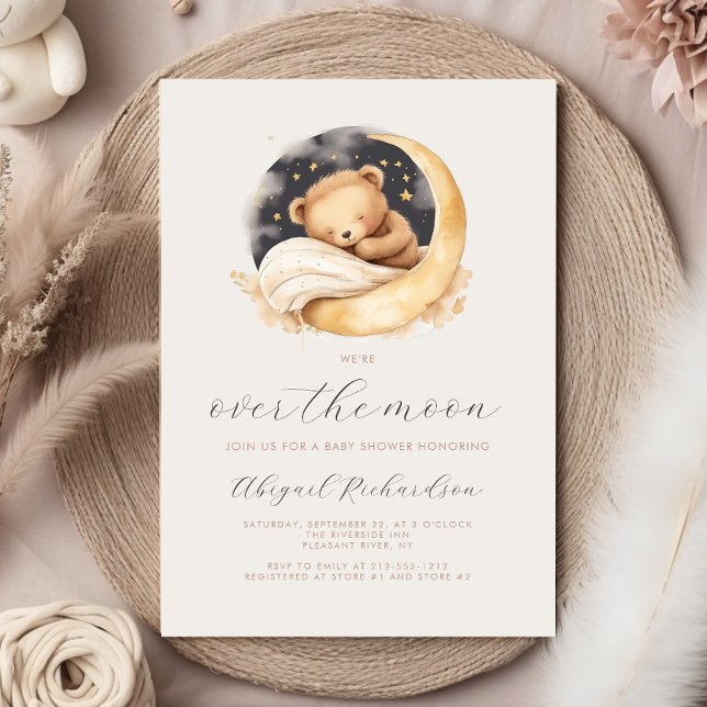 Invitación Oso de peluche boho neutral sobre la luna para bab (Subido por el creador)