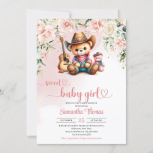 Invitación Oso de peluche chica de vaquero