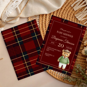 Invitación Oso de peluche clásico Polo Preppy a cuadros Baby 