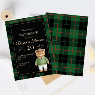 Invitación Oso de peluche clásico Polo Preppy a cuadros Baby 