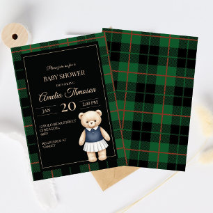 Invitación Oso de peluche clásico polo preppy a cuadros baby