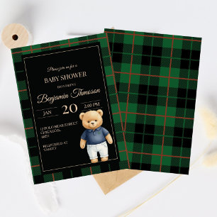 Invitación Oso de peluche clásico Polo Preppy a cuadros Baby 