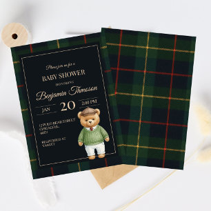Invitación Oso de peluche clásico Polo Preppy a cuadros Baby 