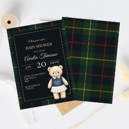 Invitación Oso de peluche clásico Polo Preppy a cuadros Baby 