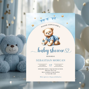 Invitación Oso de peluche con arco de botella de bebé
