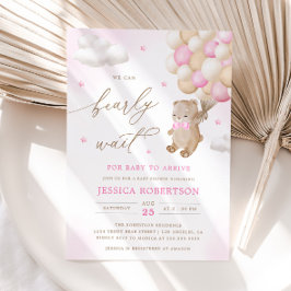 Invitación Oso de peluche con balones rosados Baby Shower