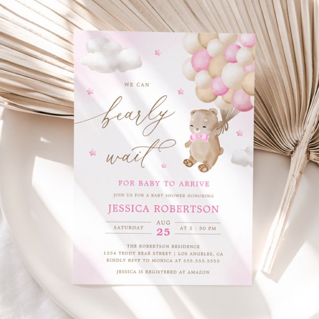 Invitación Oso de peluche con balones rosados Baby Shower (Subido por el creador)