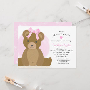 Invitación Oso de peluche con ducha de bebé de vaca rosa suav