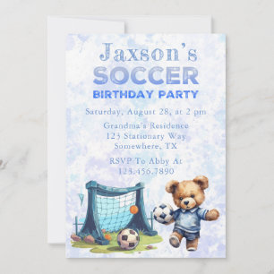 Invitación Oso de peluche con fiesta de cumpleaños de fútbol