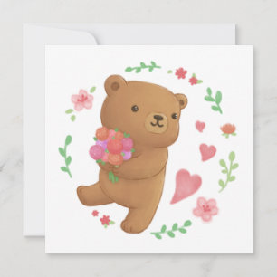 Invitación Oso de peluche con flores