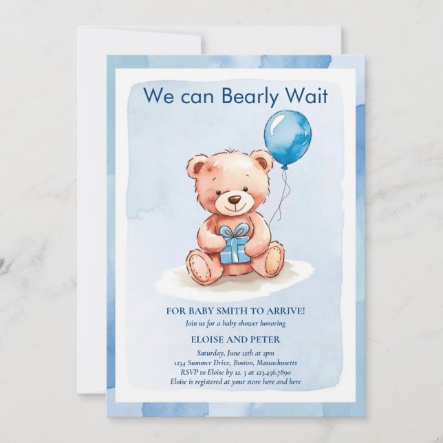 Invitación Oso de peluche con globo (Anverso)