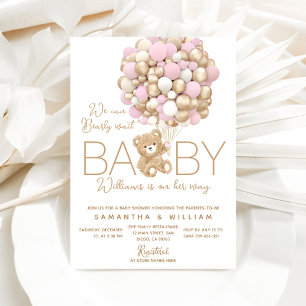 Invitación Oso de peluche con globo Bebé Mínimo Ducha Bebé