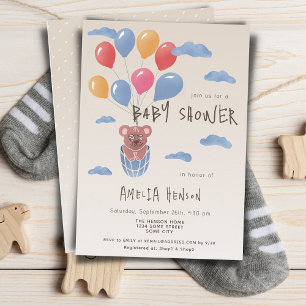 Invitación Oso de peluche con globos Dibujo Baby Shower
