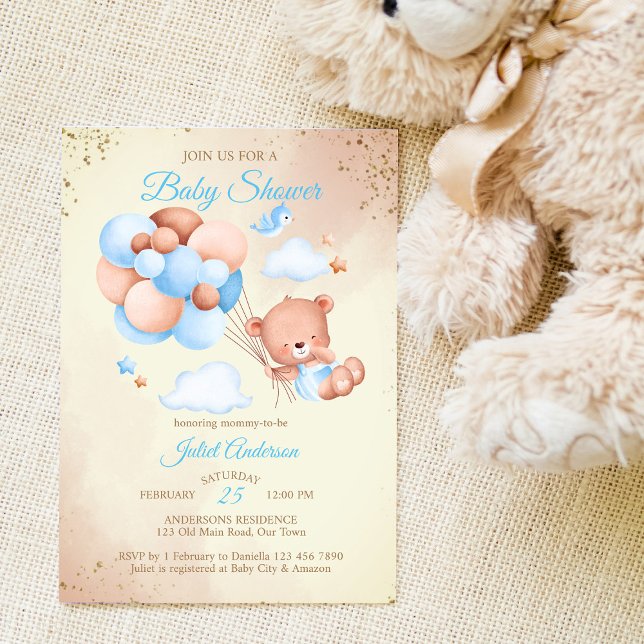 Invitación Oso de peluche con globos ducha bebé (Subido por el creador)