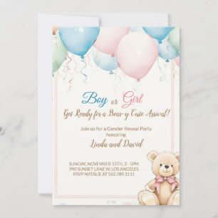 Invitación Oso de peluche con globos en los que Baby Shower r