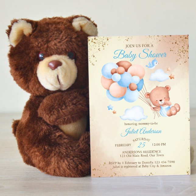 Invitación Oso de peluche con globos modelo de ducha de bebé (Subido por el creador)