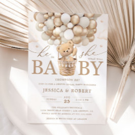 Invitación Oso de peluche con globos neutros Revelación de gé