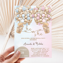 Invitación Oso de peluche con globos revelación de género