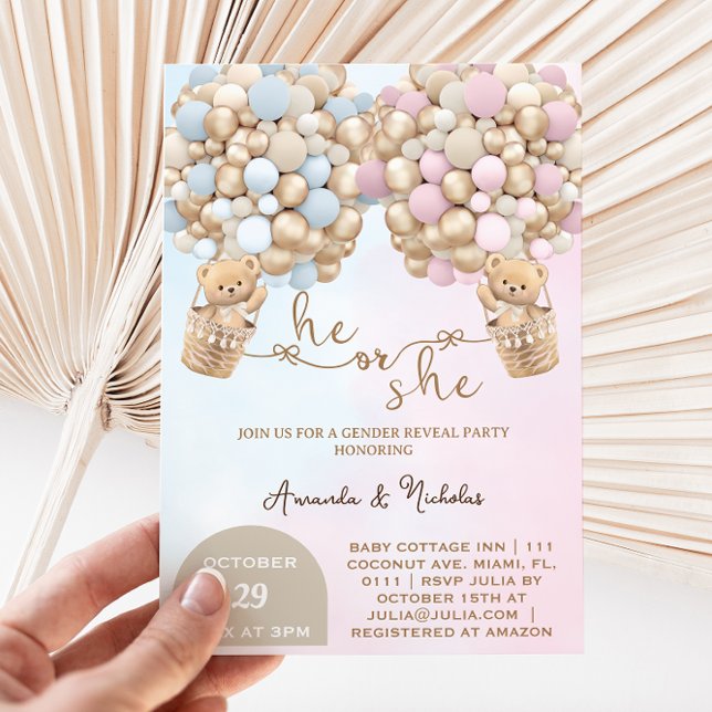Invitación Oso de peluche con globos revelación de género (Subido por el creador)