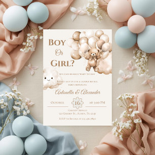 Invitación Oso de peluche con globos Revelación de género I