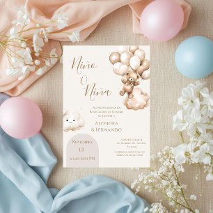 Invitación Oso de peluche con globos Revelación de género I